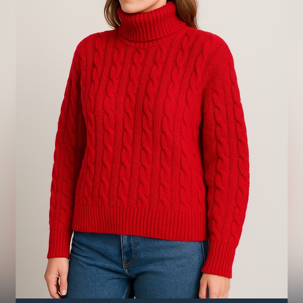 Vintage 80s/90s Knit Concepts Red Cable Knit Turtleneck Sweater Women’s XL
